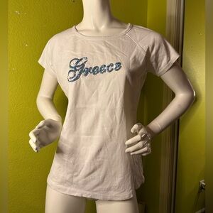 White/Blue Sequined Greece T-shirt